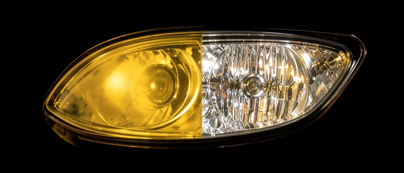 Koplamp half vergeeld en half helder na koplamprestauratie